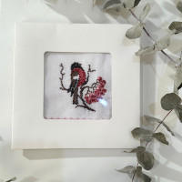 Льняные салфетки, набор 2 шт, 32 х 32 см, вышивка, подарок в конверте, ID: IR36_Снегири