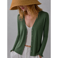 Кардиган женский TRI&CO CASHMERE, 55% шелк 45% кашемир, V-образный вырез, без резинки, волан на манжете, 16g тонкий, ID: L091-36/green