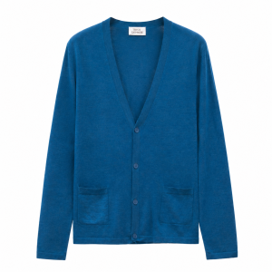 Кофта/Кардиган мужской TRI&CO CASHMERE, V-образный вырез, без резинки, 55% шёлк 45% кашемир, 16g тонкий, ID: M091-45/aqua