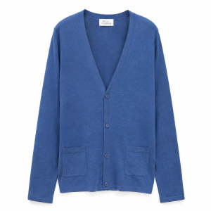 Кофта/Кардиган мужской TRI&CO CASHMERE, V-образный вырез, без резинки, 55% шёлк 45% кашемир, 16g тонкий, ID: M091-45/blue