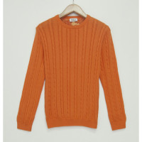 Джемпер унисекс TRI&CO CASHMERE, классические косы, круглый вырез, 100% суперхлопок, сделано в Италии, ID: M151-727/05102/orange