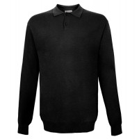 Джемпер поло мужской TRI&CO CASHMERE, 100% кашемир, воротник поло, 16 gauge тонкий, ID: M081-12/black