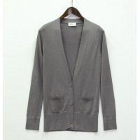 Кардиган женский TRI&CO CASHMERE, 55% шелк 45% кашемир, V-образный вырез, удлинённый, карманы, 16g тонкий, ID: L091-26/stone