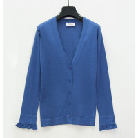 Кардиган женский TRI&CO CASHMERE, 55% шелк 45% кашемир, V-образный вырез, без резинки, волан на манжете, 16g тонкий, ID: L091-36/blue
