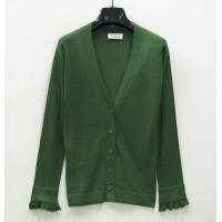Кардиган женский TRI&CO CASHMERE, 55% шелк 45% кашемир, V-образный вырез, без резинки, волан на манжете, 16g тонкий, ID: L091-36/green