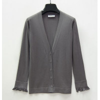 Кардиган женский TRI&CO CASHMERE, 55% шелк 45% кашемир, V-образный вырез, без резинки, волан на манжете, 16g тонкий, ID: L091-36/stone
