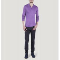 Джемпер/Поло сиреневый мужской TRI&CO CASHMERE, воротник поло, 55% шёлк 45% кашемир, ворот без пуговиц, приталенный, без резинки, 16g тонкий, ID: M091-42/lilac