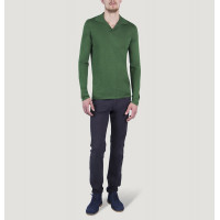 Джемпер мужской TRI&CO CASHMERE, воротник поло, 55% шёлк 45% кашемир, ворот без пуговиц, приталенный, без резинки, 16g тонкий, ID: M091-42/green