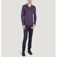 Джемпер мужской TRI&CO CASHMERE, воротник поло, 55% шёлк 45% кашемир, ворот без пуговиц, приталенный, без резинки, 16g тонкий, ID: M091-42/wine