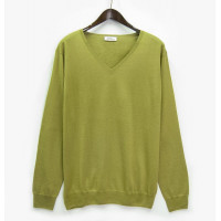 Джемпер унисекс TRI&CO CASHMERE, V-образный вырез, 55% шелк 45% кашемир, 16g тонкий, ID: M091-43/olive