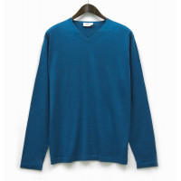 Джемпер мужской / унисекс TRI&CO CASHMERE, V-образный вырез, без резинки, 55% шёлк 45% кашемир, 16g тонкий, ID: M091-44/aqua
