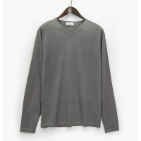 Джемпер мужской / унисекс TRI&CO CASHMERE, V-образный вырез, без резинки, 55% шёлк 45% кашемир, 16g тонкий, ID: M091-44/stone