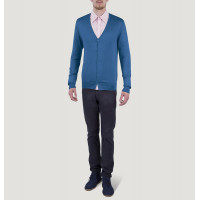 Кофта/Кардиган мужской TRI&CO CASHMERE, V-образный вырез, 55% шелк 45% кашемир, 16g тонкий, ID: M091-46/aqua