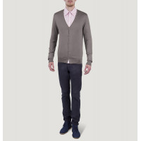 Кофта/Кардиган мужской TRI&CO CASHMERE, V-образный вырез, 55% шелк 45% кашемир, 16g тонкий, ID: M091-46/stone