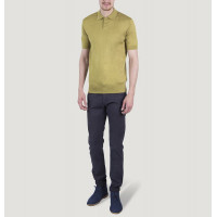 Джемпер мужской TRI&CO CASHMERE, воротник поло, 55% шёлк 45% кашемир, короткий рукав, на резинке, 16g тонкий, ID: M091-47/olive
