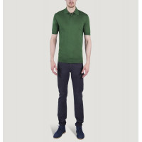 Джемпер мужской TRI&CO CASHMERE, воротник поло, 55% шёлк 45% кашемир, короткий рукав, на резинке, 16g тонкий, ID: M091-47/green