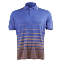 Джемпер мужской TRI&CO CASHMERE, воротник поло, 55% шёлк 45% кашемир, без резинки, короткий рукав, 16g тонкий, ID: M1011-95/blue/stone