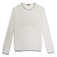 Джемпер мужской / унисекс TRI&CO CASHMERE, 70% бамбук 30% хлопок, V-образный вырез, рисунок косы, ID: M121-43A