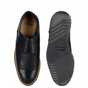 Туфли мужские черные в стиле брогги Кларкс / Clarks Originals, кожаные, ID: Freely Burst