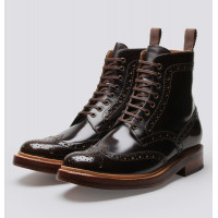 Ботинки броги мужские высокие Grenson, Англия, Goodyear обувь, коричневые, кожа, глянцевые, подошва кожа, ID: MG-FRED 5068/285