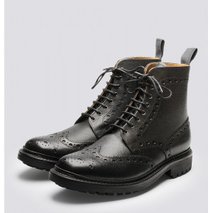 Ботинки броги мужские высокие Grenson, Англия, Goodyear обувь, кожа, черные, трекинговая подошва с хорошим сцеплением, ID: MG-FRED 5068/450C