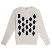 Джемпер женский TRI&CO CASHMERE, 100% кашемир, V-образный вырез, узор овал, ID: L102-17-3LV/oval/snowwhite/blackiris