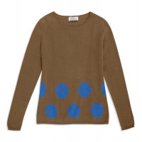 Джемпер женский TRI&CO CASHMERE, 100% кашемир, круглый ворот, узор круги, ID: L102-28-4SR/dots/brownsugar/victoriablue