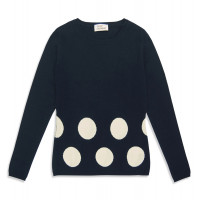 Джемпер женский TRI&CO CASHMERE, 100% кашемир, круглый ворот, узор круги, ID: L102-28-4SR/dots/blackiris/snowwhite