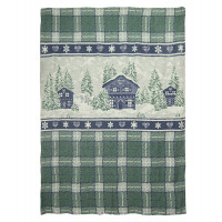 Льняное покрывало из умягченного льна, 110 х 160 см, Шале, "NORDIC STAR", ID: 18C240 green/blue 491