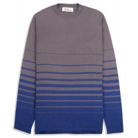 Джемпер мужской / унисекс TRI&CO CASHMERE, круглый ворот, 55% шёлк 45% кашемир, без резинки, длинный рукав, рисунок полосы, ID: M1011-13A/stone/blue