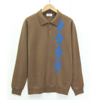 Джемпер поло мужской TRI&CO CASHMERE, 100% кашемир, воротник поло, узор ромб, ID: M102-12/romb