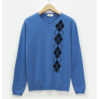 Джемпер мужской TRI&CO CASHMERE, 100% кашемир, V-образный вырез, узор ромбы, ID: M102-43A/romb/victoriablue/blackiris