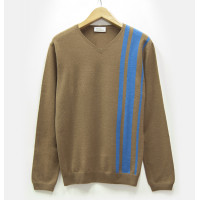 Джемпер мужской TRI&CO CASHMERE, 100% кашемир, V-образный вырез, узор полосы, ID: M102-43A/stripe/brownsgar/victoriablue