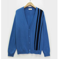 Кофта/Кардиган мужской TRI&CO CASHMERE, 100% кашемир, V-образный вырез, узор полосы, ID: M102-99-5SV/stripe/victoriablue/blackiris