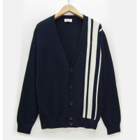 Кофта/Кардиган мужской TRI&CO CASHMERE, 100% кашемир, V-образный вырез, узор полосы, ID: M102-99-5SV/stripe/blackiris/snowwhite