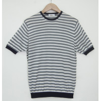 Джемпер TRI&CO CASHMERE, короткий рукав, 100% шёлк, рисунок полоска, сделано в Италии, ID: M151-1227/10802/darkblue