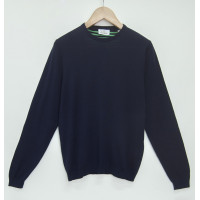 Джемпер мужской / унисекс TRI&CO CASHMERE, 100% суперхлопок, круглый вырез, длинный рукав, сделано в Италии, ID: M151-1227/11102/darkblue