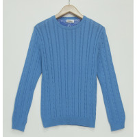 Джемпер унисекс TRI&CO CASHMERE, классические косы, круглый вырез, 100% суперхлопок, сделано в Италии, ID: M151-727/05102/blue