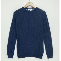 Джемпер унисекс TRI&CO CASHMERE, классические косы, круглый вырез, 100% суперхлопок, сделано в Италии, ID: M151-727/05102/darkblue